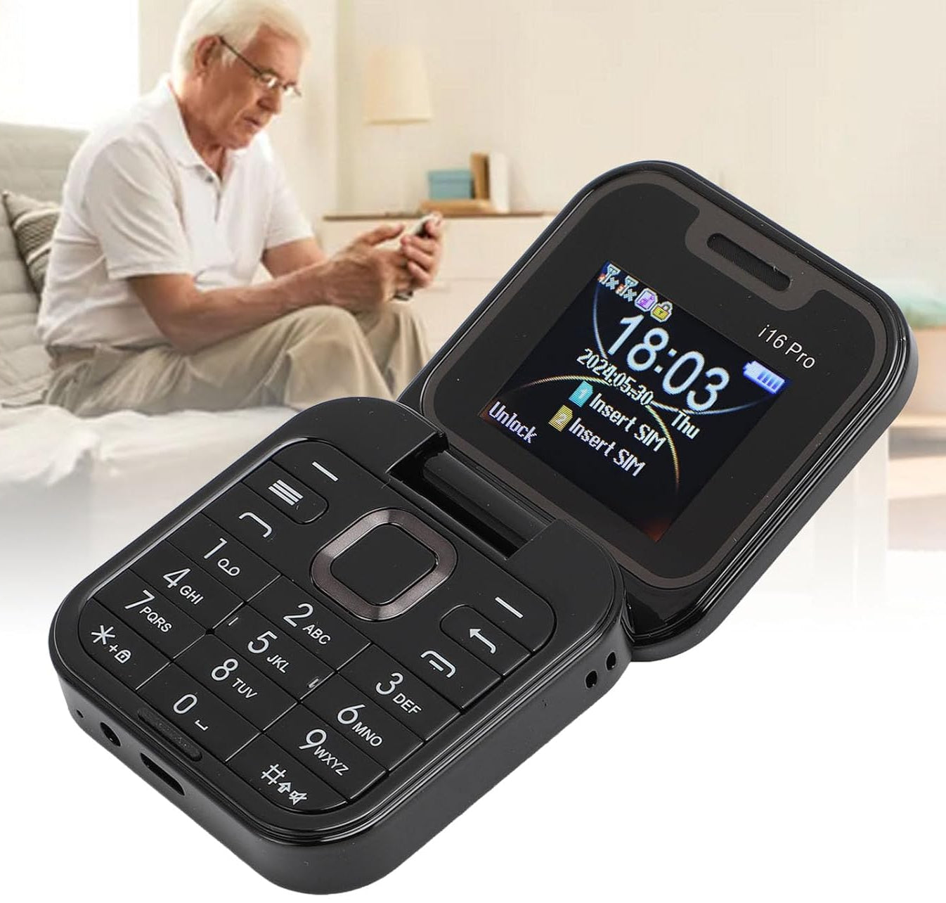 TelƩfono plegable con doble pantalla i16 Pro negro