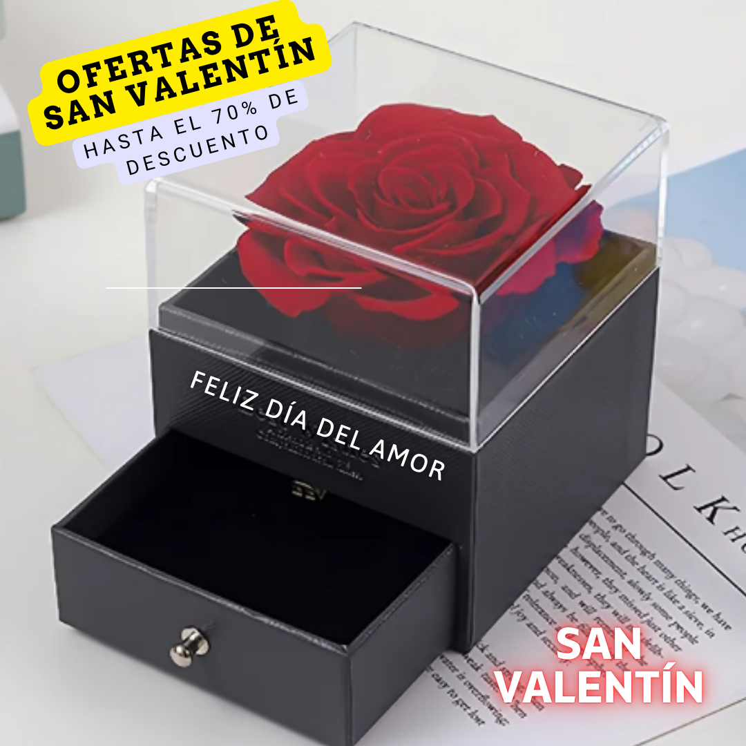 🌹CAJA JOYERO DE MADERA CON CÚPULA BLACK PREMIUM + ROSA DE LARGA DURACIÓN🌹